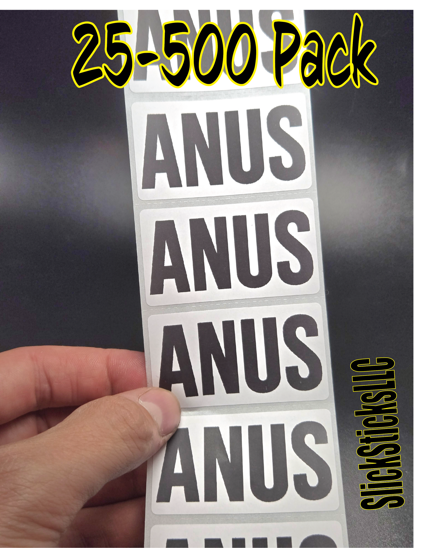 "ANUS" stickers 25-500 bulk pack sticker labels
