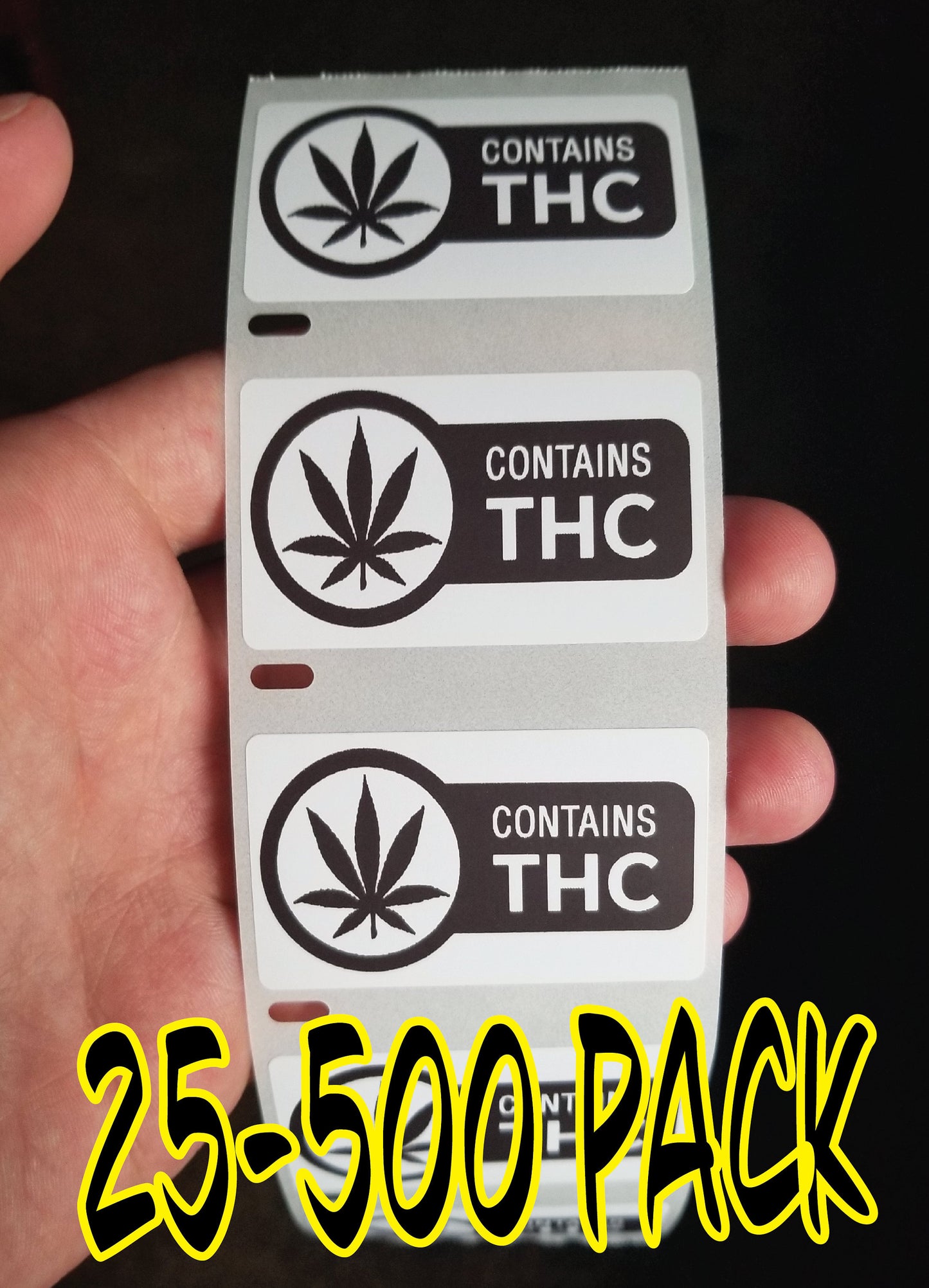 CONTAINS THC 25-500 Warning Labels Marijuana Stickers Gag Prank Cannabis weed