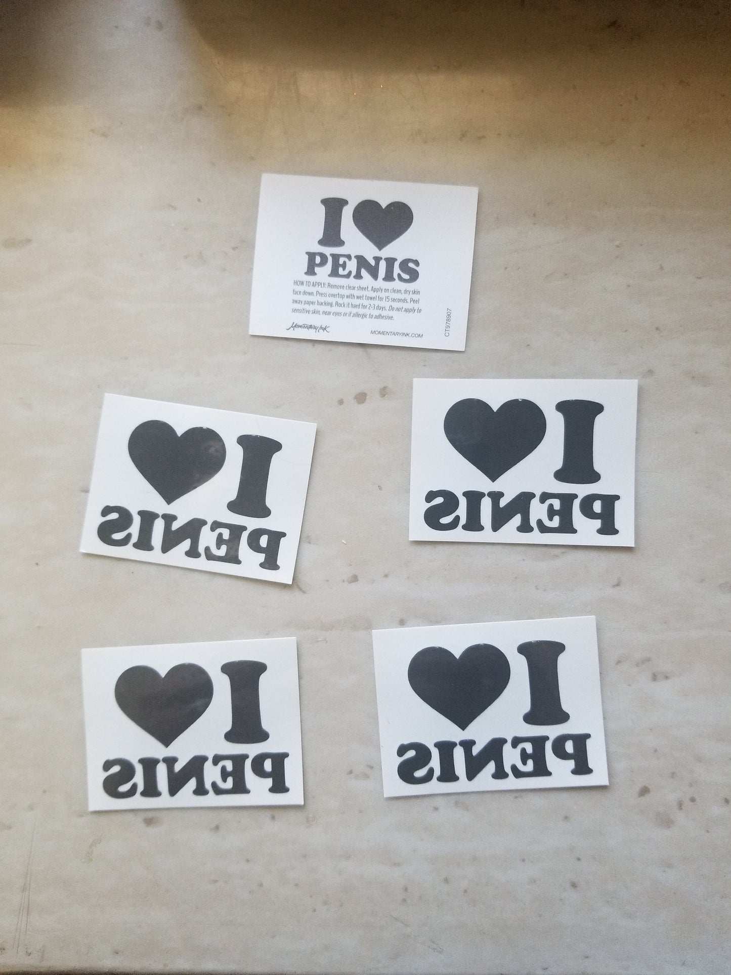 5 PACK I LOVE PENIS temporary tattoo dong willy dick weiner willy cock sticker bachelorette party favor