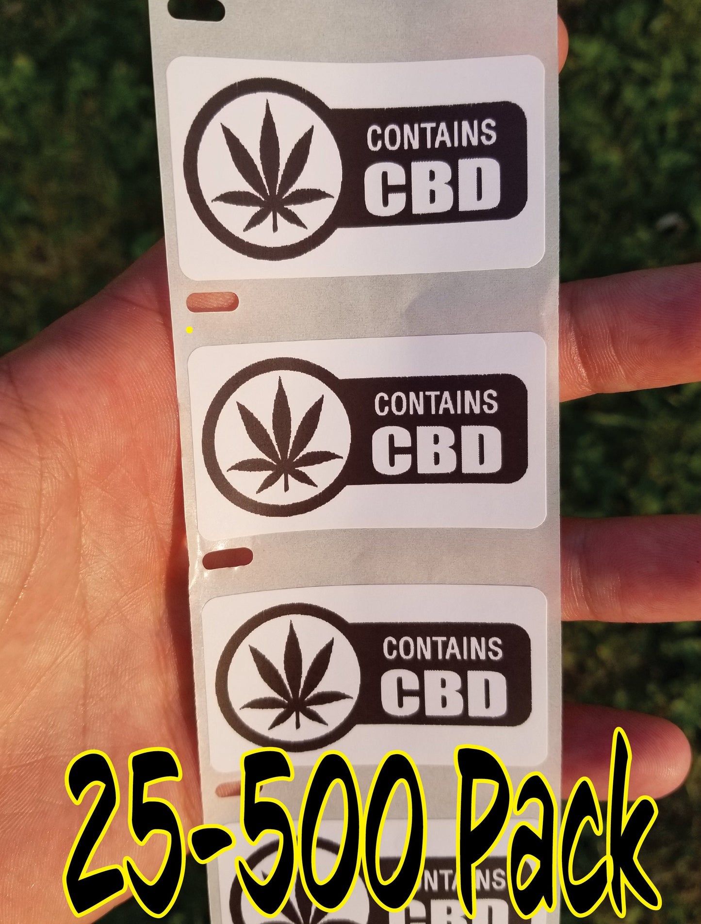 CONTAINS CBD 25-500Pack Warning Labels gag cannabis Stickers prank bulk lot marijuana hemp