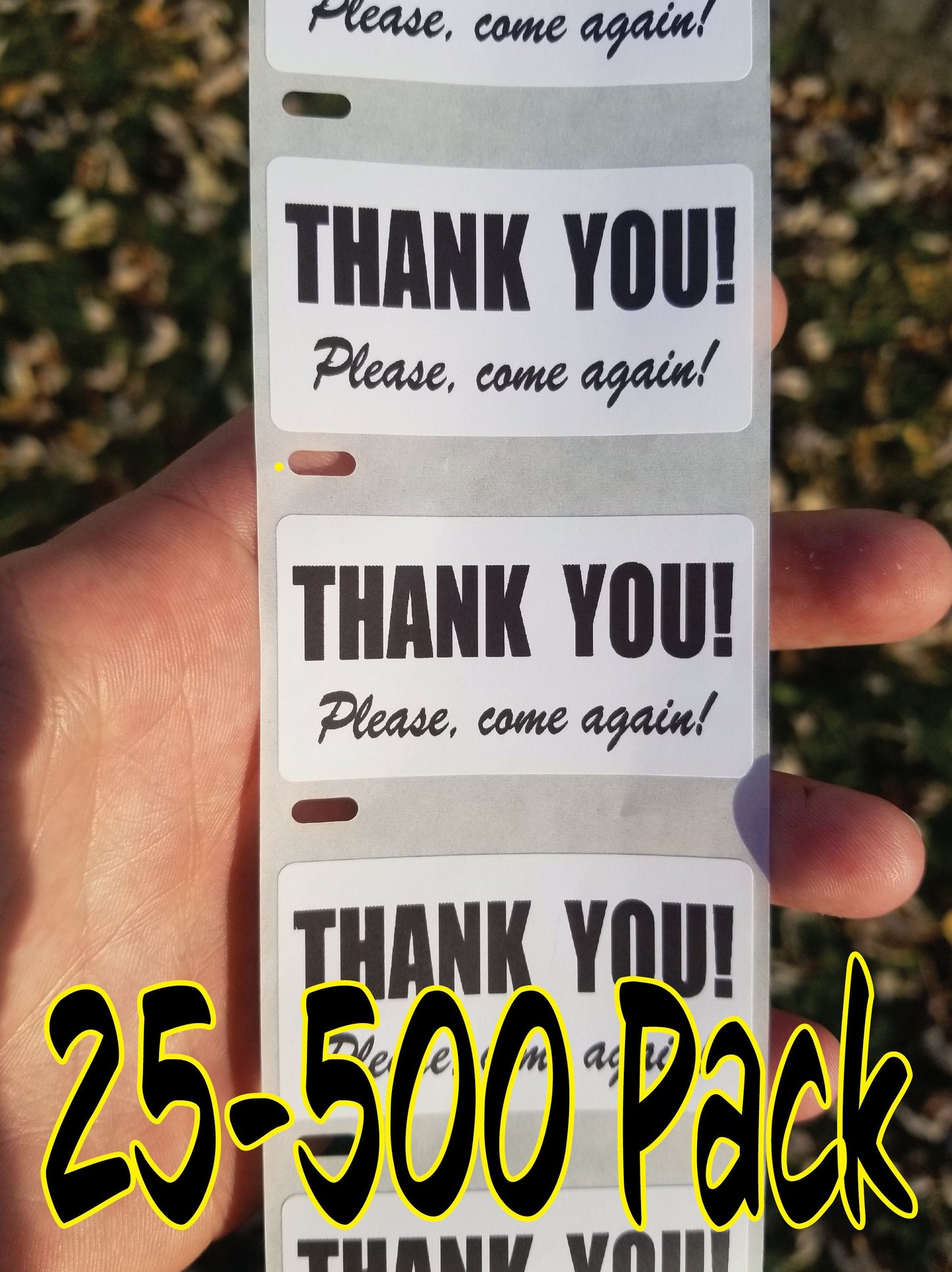 Thank You, Please Come Again stickers 25-500 Pcs paper sticker decal label bulk purchase lot buyer thanks order