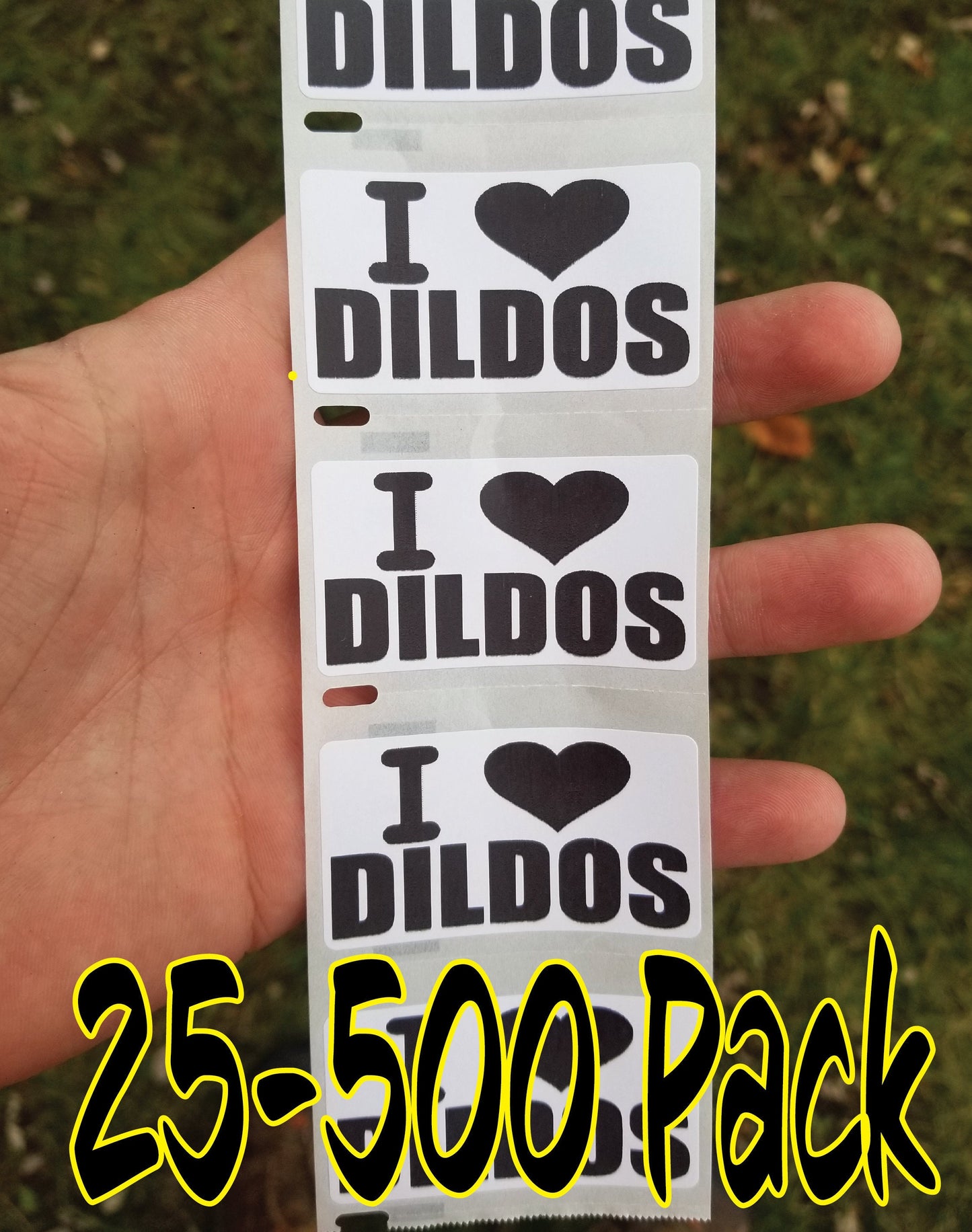 I LOVE DILDO Stickers 25-500 Pack gag sticker joke hard hat strap on my penis lesbian bi