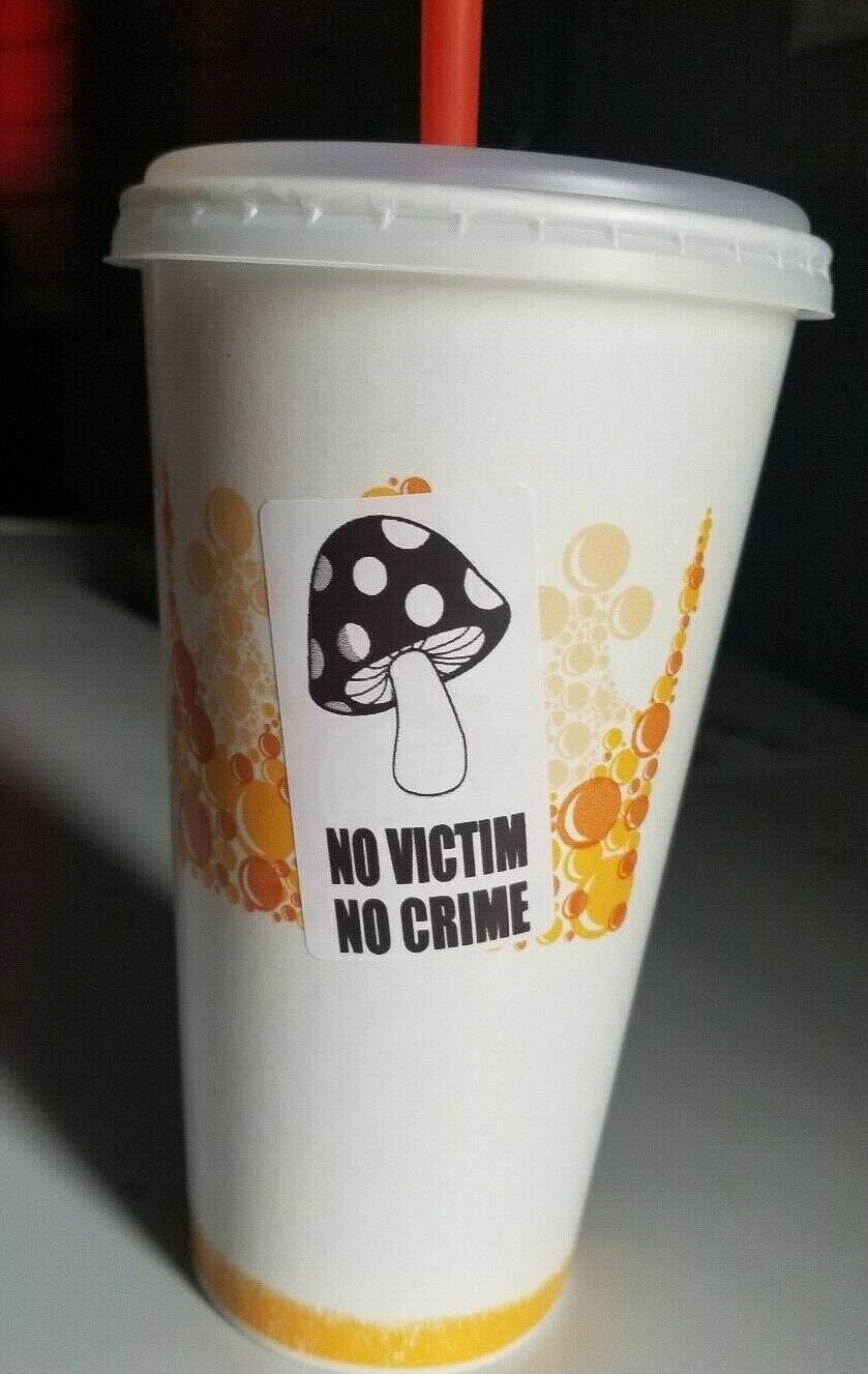 Mushrooms NO VICIM No CRIME 25-500 Pack Pro Mushroom Stickers Gag Prank shrooms