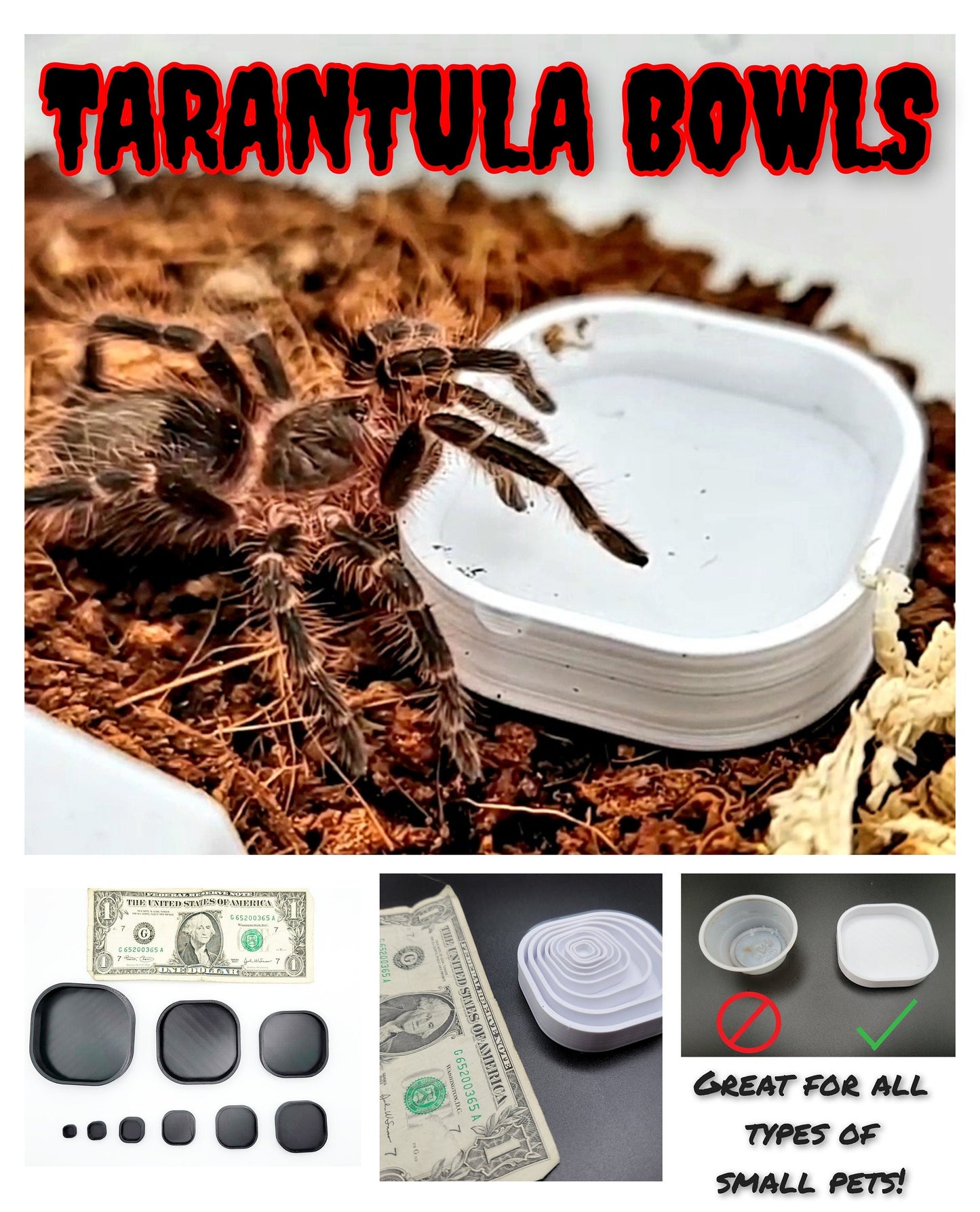 Tarantula Bowls - mini small animals jumping spider reptile mantis sling baby bowls dishes perfect for all types of small critters!