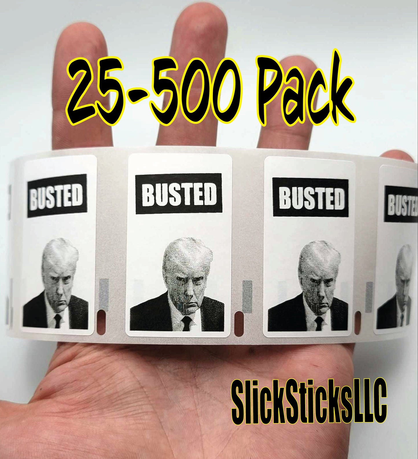 BUSTED Stickers 25-500 Pack decal labels bulk trump guilty mugshot mug arrest