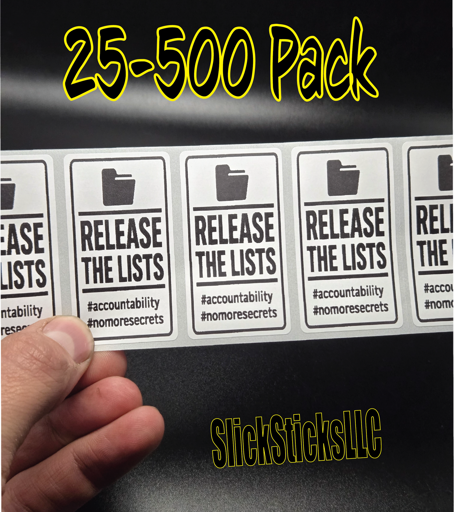 "RELEASE THE LISTS" stickers 25-500 bulk pack sticker labels diddy epstein files