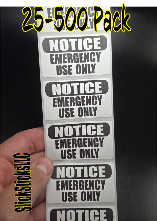 EMERGENCY USE ONLY 25-500 Warning Labels decal gagparty Stickers Gag Prank warning notification