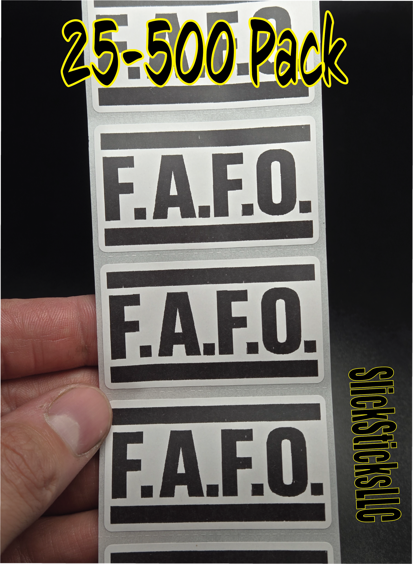 "F.A.F.O."  25-500 bulk pack stickers decal labels fuck around and find out fafo