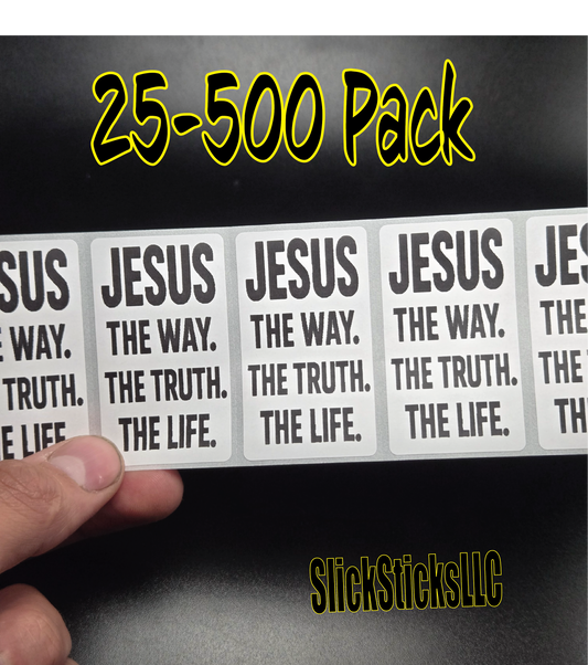 "JESUS The way. The Truth. The Life."  Stickers 25-500 Pack decal labels sticker god bulk religious lord