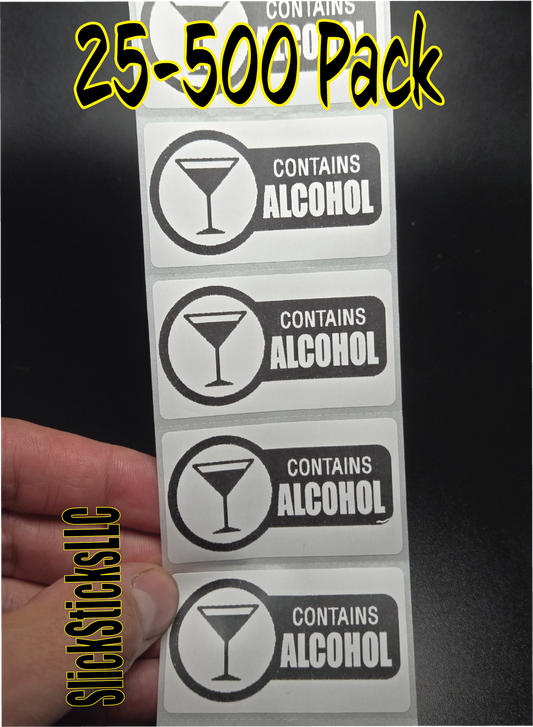CONTAINS ALCOHOL 25-500 Warning Labels decal gag PARTY Stickers Gag Prank