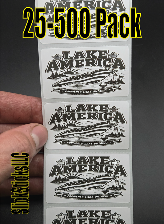 "LAKE AMERICA"  25-500pcs stickers bulk decals formerly ontario usa pride