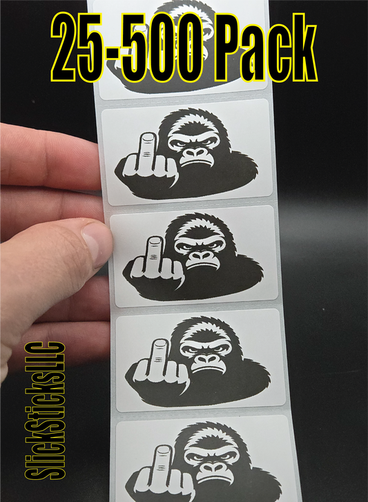 MIDDLE FINGER GORILLA  stickers 25-500 bulk pack decals prank funny humor hardhat