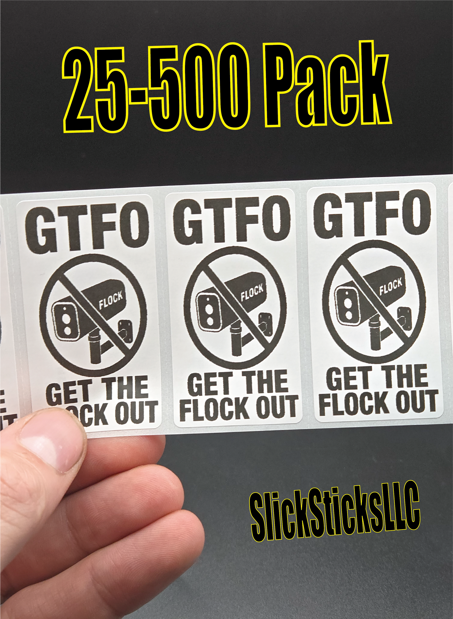 GTFO - GET THE FLOCK OUT stickers 25-500 bulk pack decals stop anti flock camera surveillance