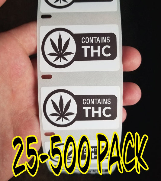 CONTAINS THC" 25-500 Warning Labels Marijuana Stickers Gag Prank Cannabis weed