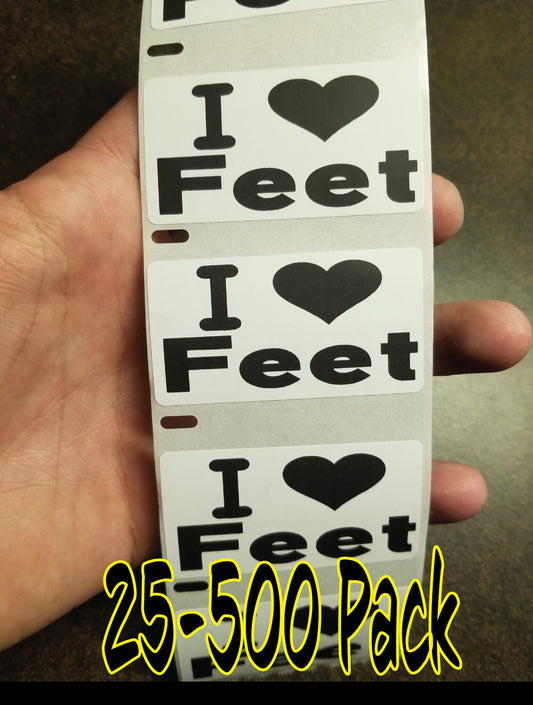 I LOVE FEET Stickers 25-500 Pack gag sticker joke decal foot fetish