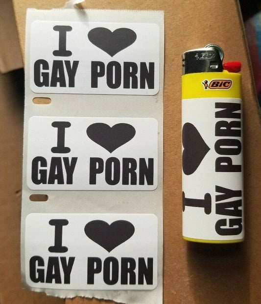 I LOVE GAY PORN Stickers 25-1000 Pack gag sticker gay pride joke decal