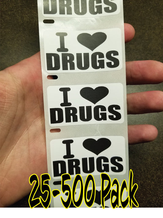 I LOVE DRUGS stickers 25-500 Pack Gag prank sticker decal meme joke