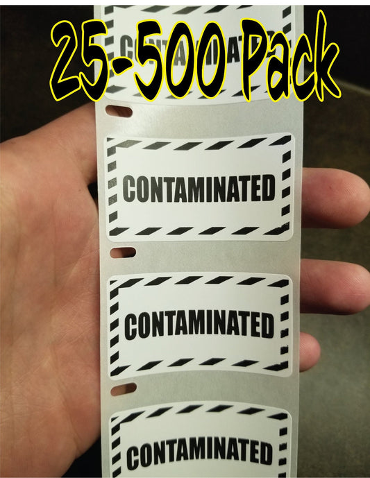 CONTAMINATED 25-500 Pack Sticker stickers decal labels flu bacteria virus cold biohazard