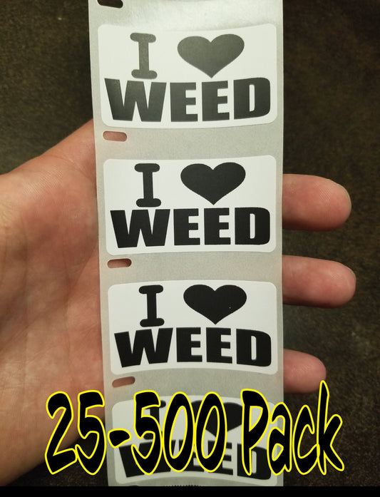 I LOVE WEED Stickers 25-500 Pack gag sticker cannabis paper weed marijuana ganja