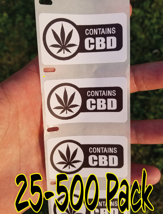 CONTAINS CBD 25-500Pack Warning Labels gag cannabis Stickers prank bulk lot marijuana hemp