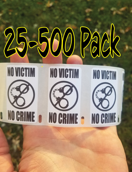 NO Victim, NO CRIME 25-500 Pack stickers Pro legalize Marijuana Sticker Cannabis weed movement police law freedom pro 2a