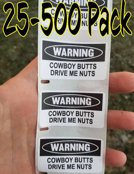 Cowboy Butts Drive Me Nuts Stickers 25-1000 Pack gag sticker gay pride sticker labels joke prank
