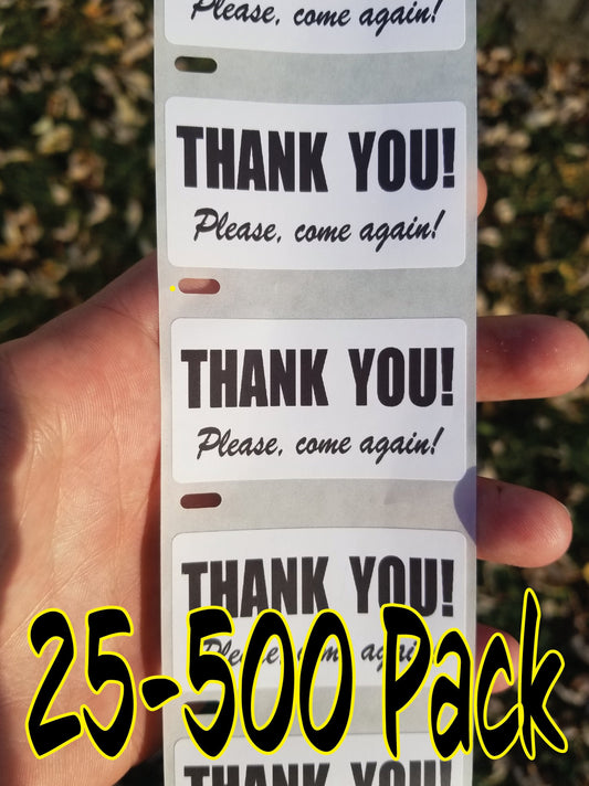 Thank You, Please Come Again stickers 25-500 Pcs paper sticker decal label bulk purchase lot buyer thanks order