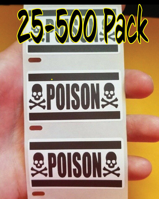 POISON WARNING STICKERS 25-1000 Pack Label decal gag joke sticker deadly skull cross bones deadly poisonous