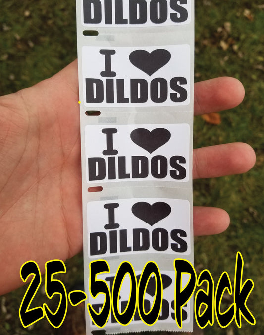 I LOVE DILDO Stickers 25-500 Pack gag sticker joke hard hat strap on my penis lesbian bi