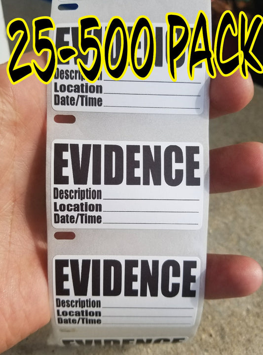 EVIDENCE COLLECTION LABEL 25-500 Pack Stickers Gag prank police fbi csi role play decal Halloween prop