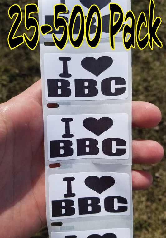 I LOVE BBC 25-500 Pack Stickers gag sticker gay pride penis decal dick big black cock