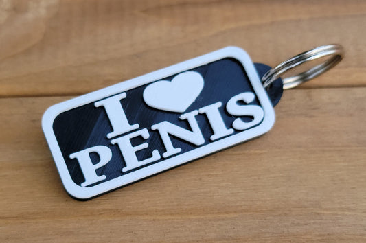 I LOVE PENIS keychain adult humor big black hard plastic BBC water proof cock