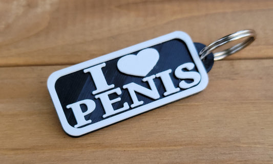 I LOVE PENIS keychain adult humor black hard plastic water proof key chain