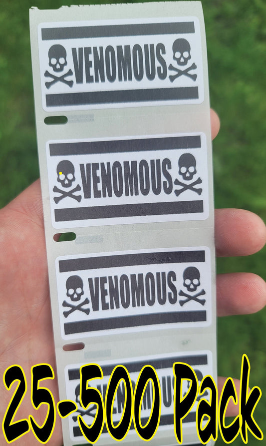 VENOMOUS WARNING stickers 25-500 Pack bulk Label decal gag joke sticker animal shipping sticker