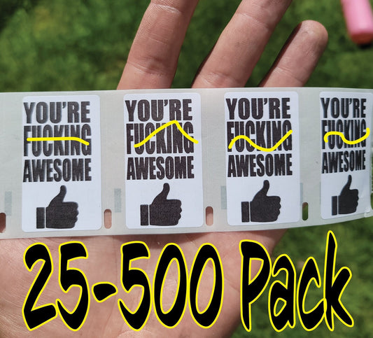 You're FU*KING AWESOME 25-500 Pack Stickers positivity Gag prank sticker decal