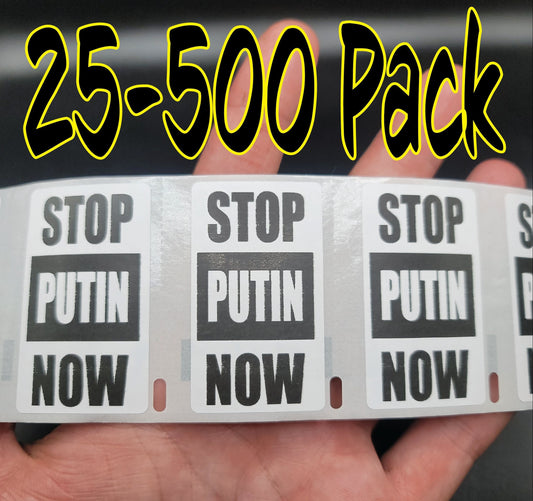 STOP PUTIN NOW 25-500 Pack political stickers decals bulk peace war ukraine