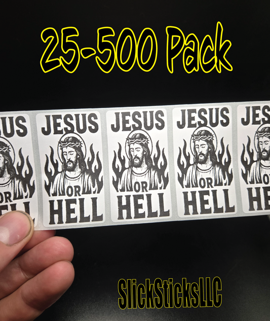 JESUS or HELL Stickers 25-500 Pack decal labels sticker god bulk religious lord