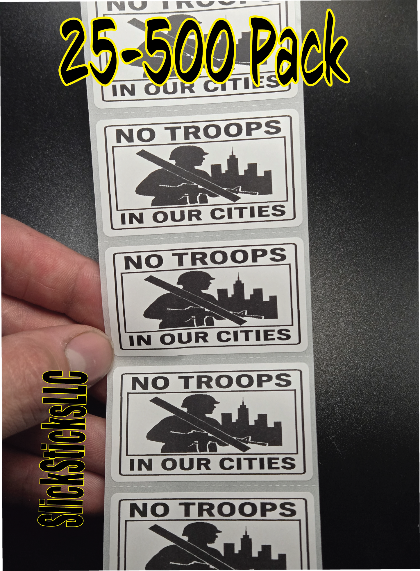 NO TROOPS IN OUR CITIES stickers 25-500Bulk pack labels end stop anti trump guard