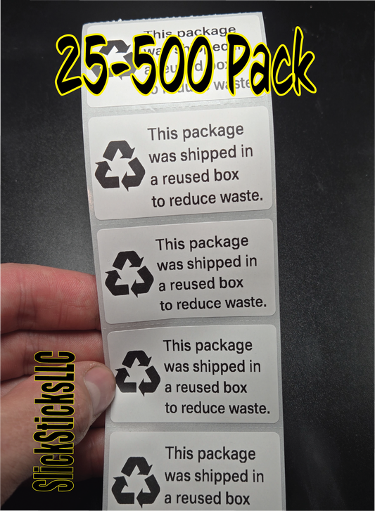 REUSED BOX RECYCLED PACKAGING 25-500 pack warning labels decals shipping stickers