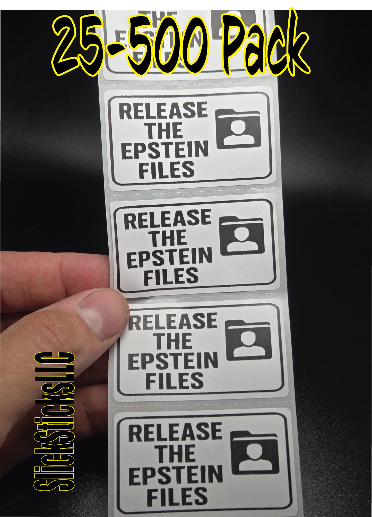 "RELEASE THE EPSTEIN FILES" stickers 25-500 bulk pack sticker labels lists